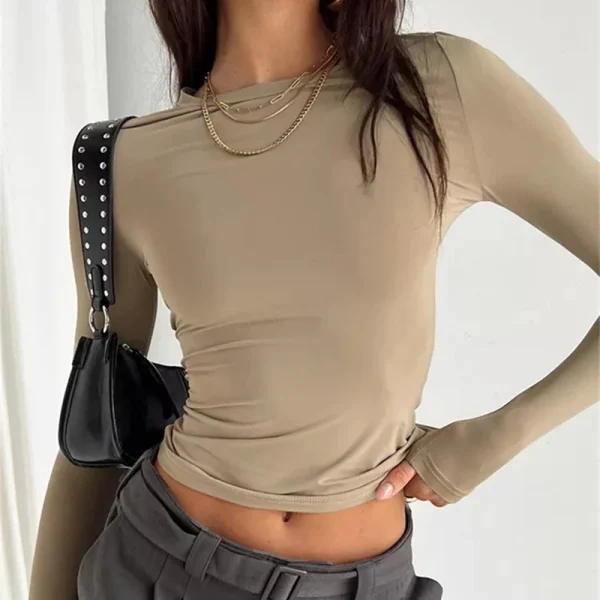 casual solid long sleeve t shirt for women