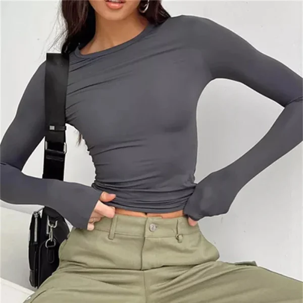 casual solid long sleeve t shirt for women