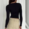 casual solid long sleeve t shirt for women