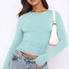 casual solid long sleeve t shirt for women