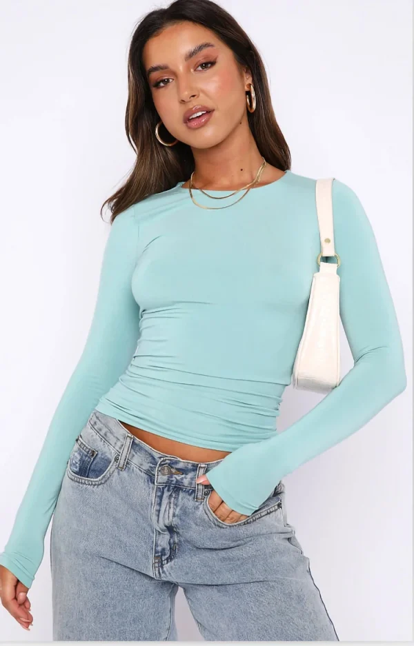 casual solid long sleeve t shirt for women