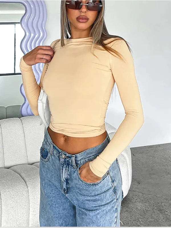 casual solid long sleeve t shirt for women