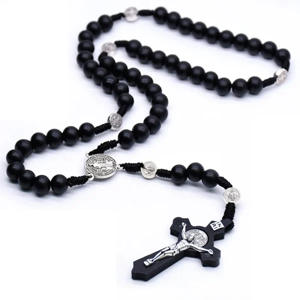 religious wooden antique black cross rosary pendant necklace