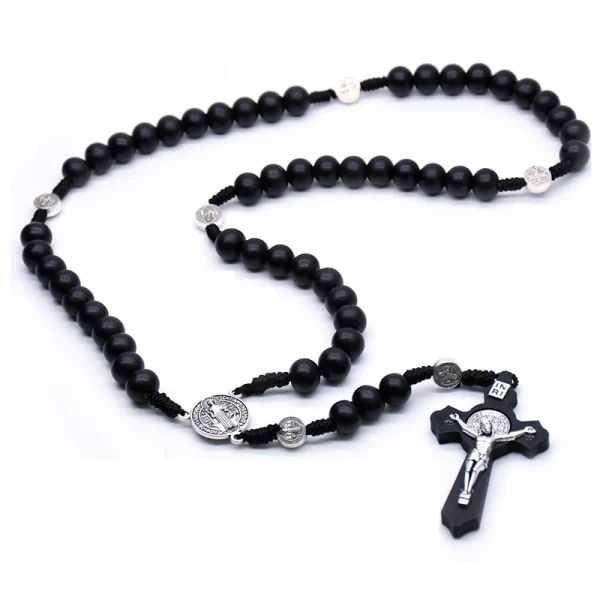 religious wooden antique black cross rosary pendant necklace