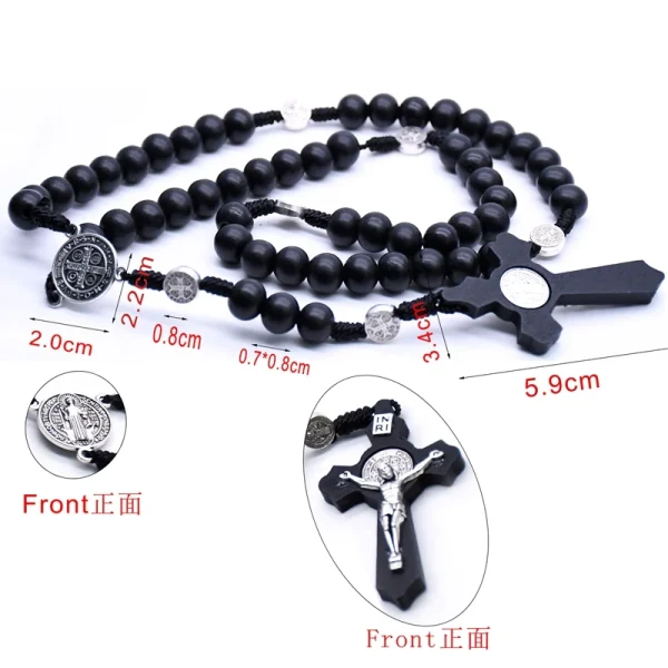 religious wooden antique black cross rosary pendant necklace