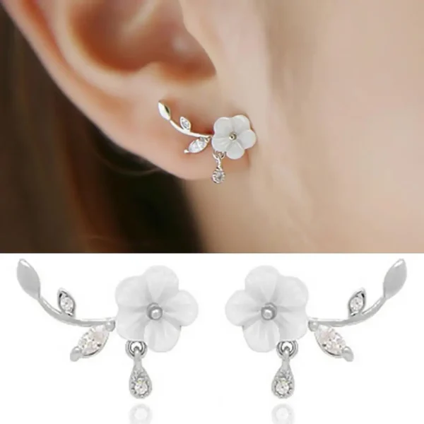 romantic flower & leaves rhinestone earrings