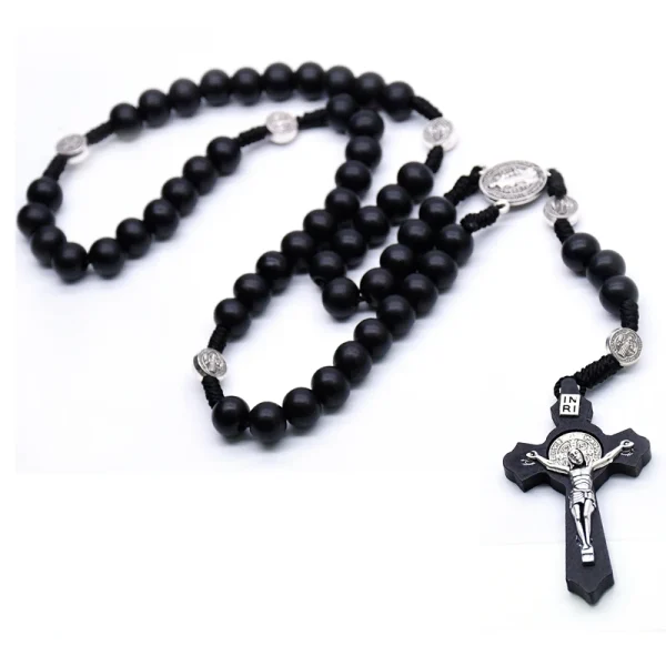 religious wooden antique black cross rosary pendant necklace