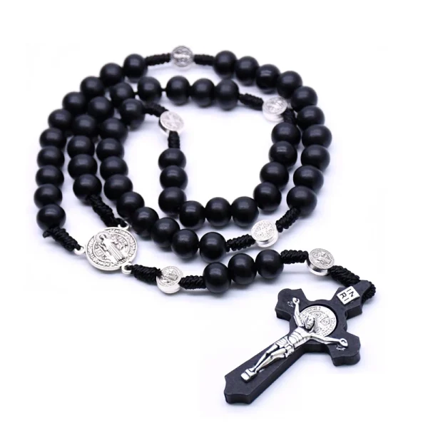 religious wooden antique black cross rosary pendant necklace