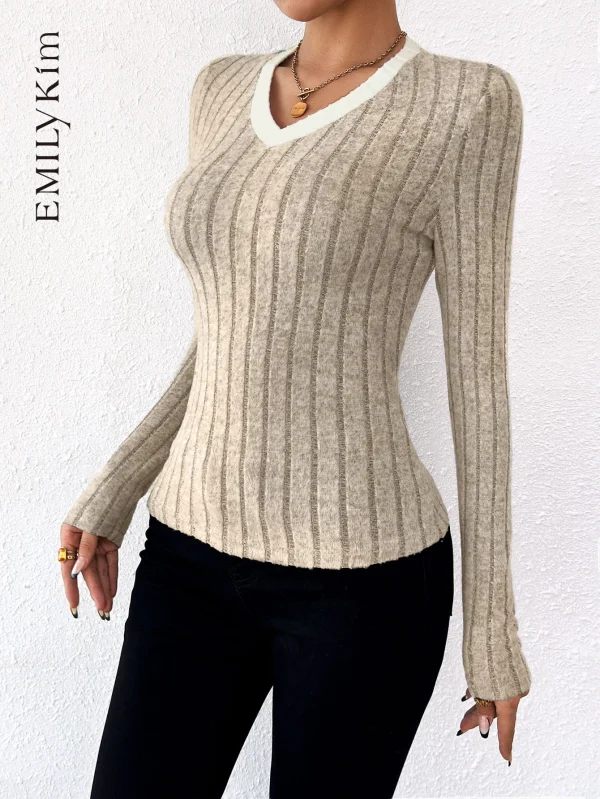 women’s casual striped knit long sleeve top