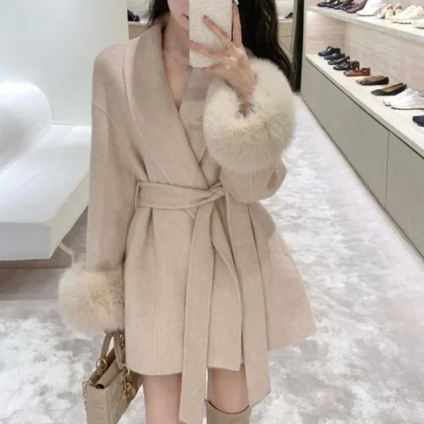 women's loose fit wool blend coat