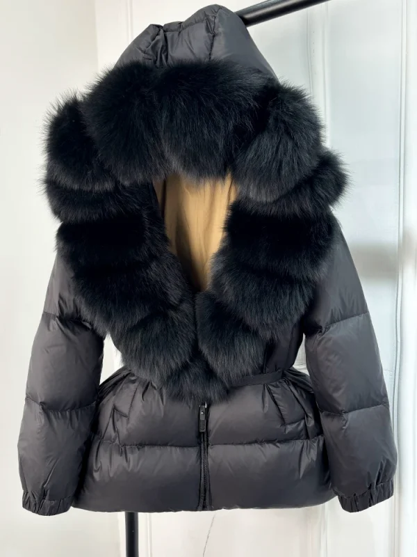 women’s real fox fur hooded parka with 90% white duck down