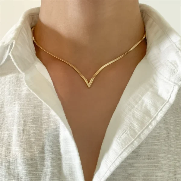 korean fashion flat snake chain herringbone necklace