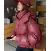 cozy & trendy women's pu skin down cotton jacket