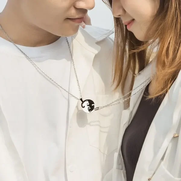 adorable two cat couple necklace