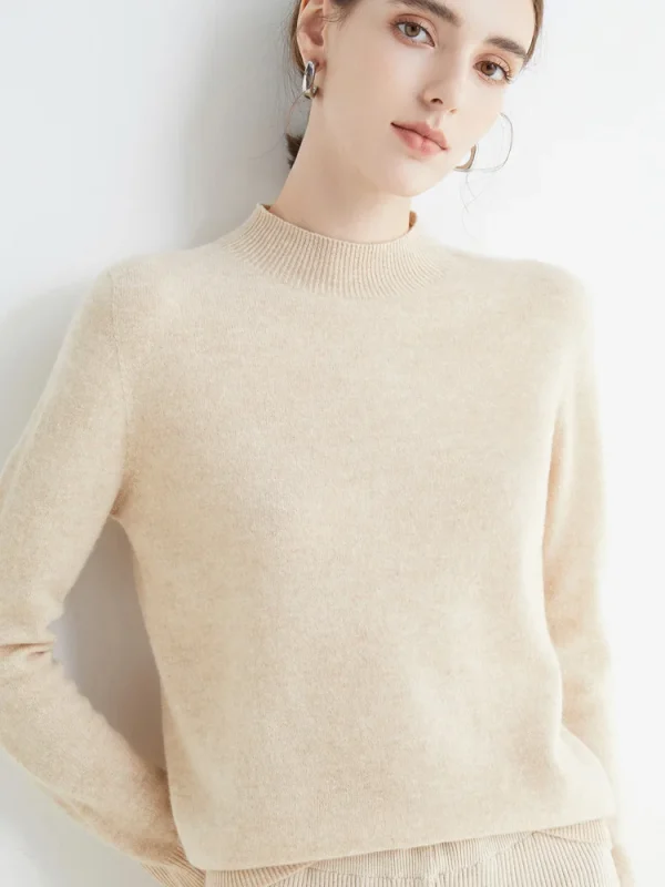 autumn winter solid mock neck pullover sweater for women