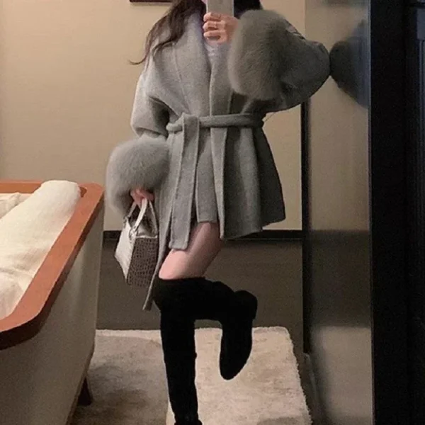 women's loose fit wool blend coat