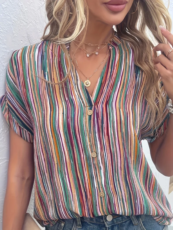 plus size striped print blouse