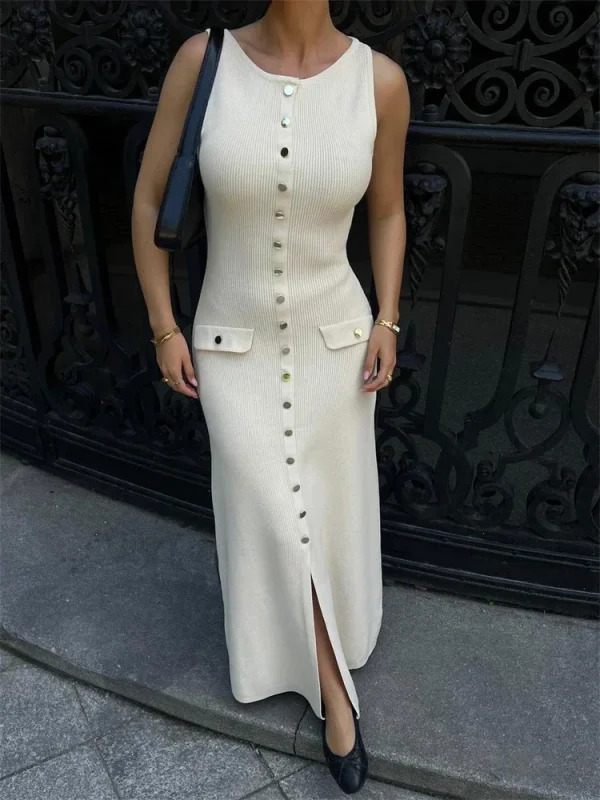 elegant ribbed knit maxi dress