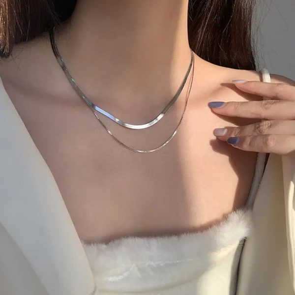 vintage gold/silver color double layer snake chain necklace