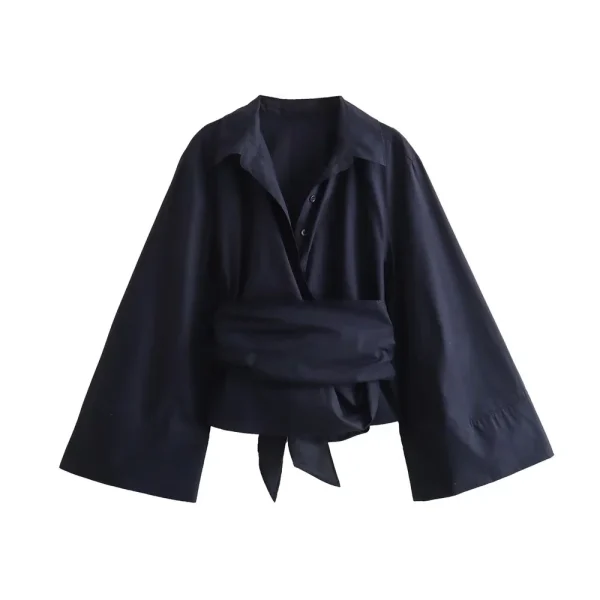 chic polo neck bow tie poplin shirt
