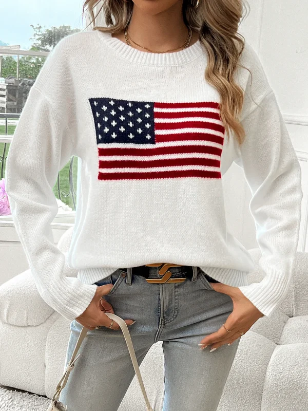 american flag crew neck pullover sweater