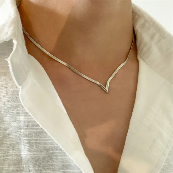 korean fashion flat snake chain herringbone necklace