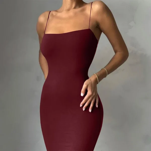 autumn winter solid strap midi dress