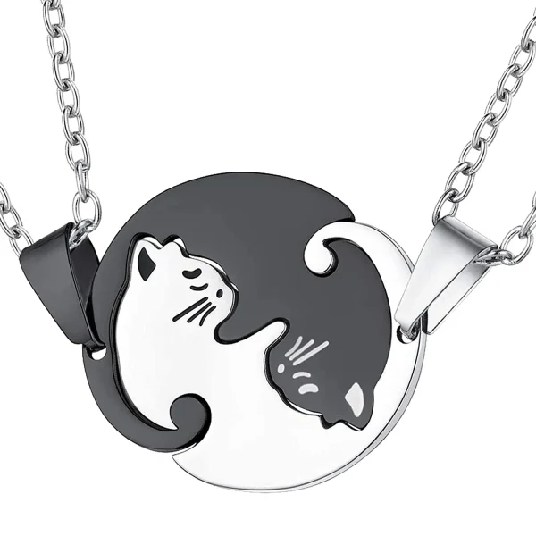 adorable two cat couple necklace