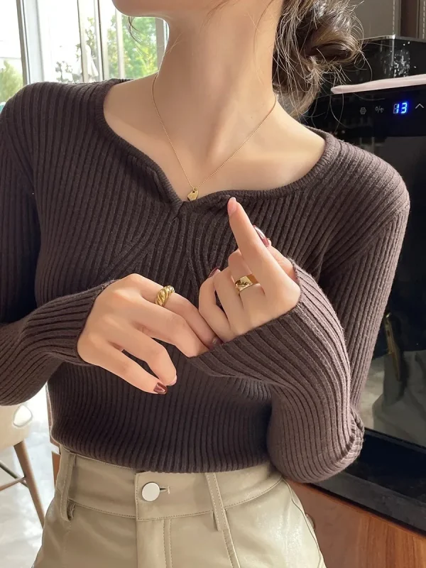 women's v neck knitted ribbed sweater