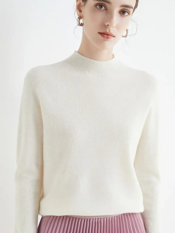 autumn winter solid mock neck pullover sweater for women