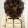 women’s real fox fur hooded parka with 90% white duck down