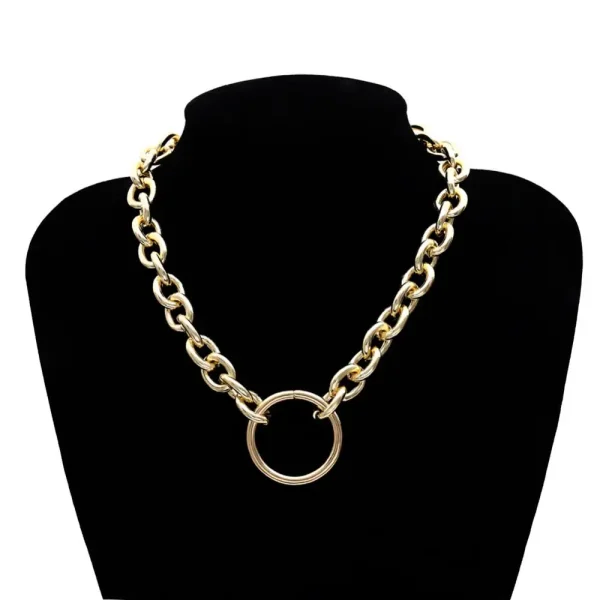 punk women hollow circle pendant linked curb chain necklace