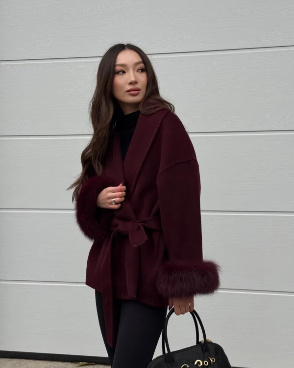 women's wool blend wine red coat