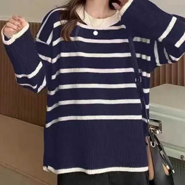 women striped loose warm sweater