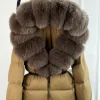 women’s real fox fur hooded parka with 90% white duck down