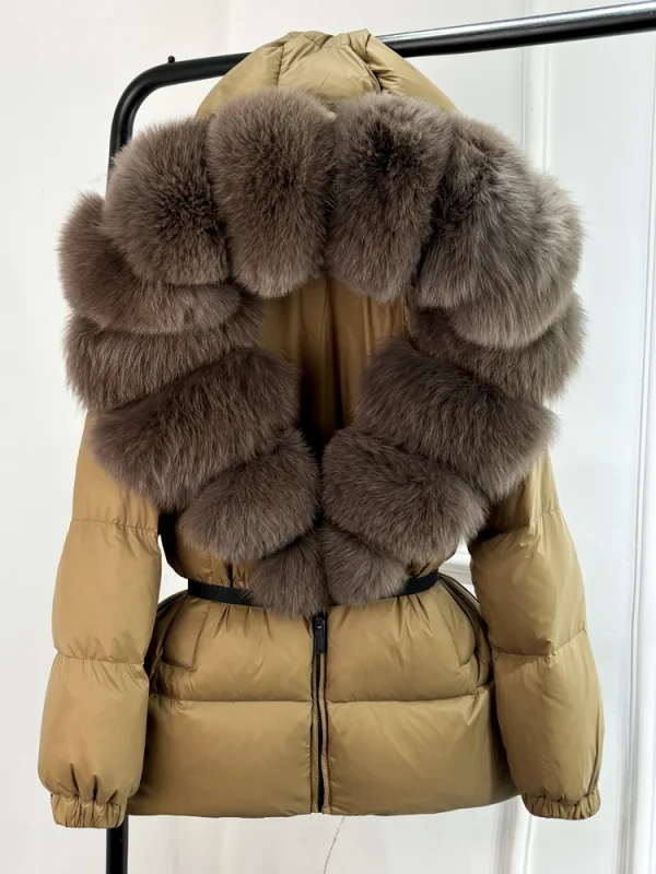 women’s real fox fur hooded parka with 90% white duck down