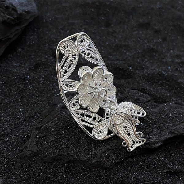 hollow flower butterfly pearl tassel ring