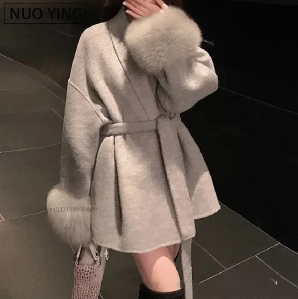 women's loose fit wool blend coat