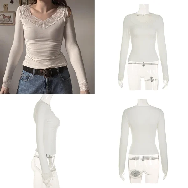 lace patchwork solid slim fit tee