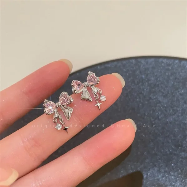 elegant bow zircon earrings