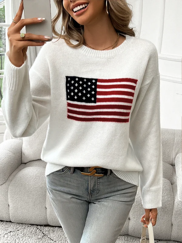 american flag crew neck pullover sweater