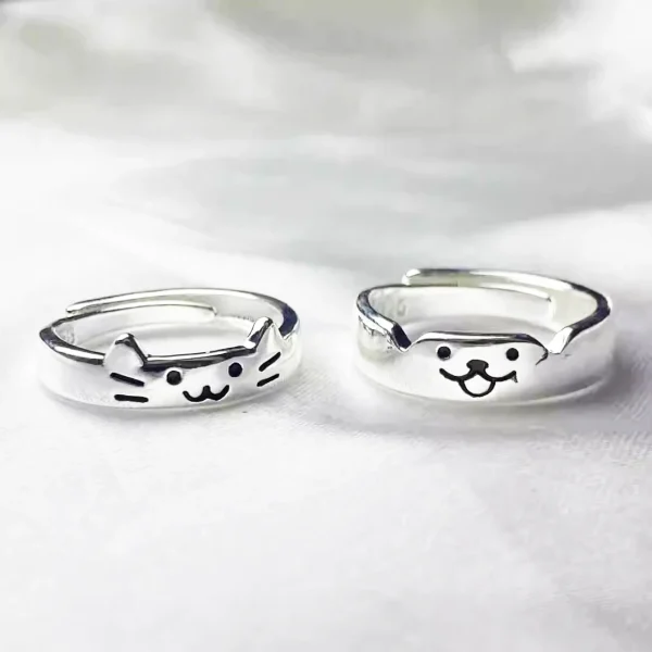 cute cat & dog couple ring