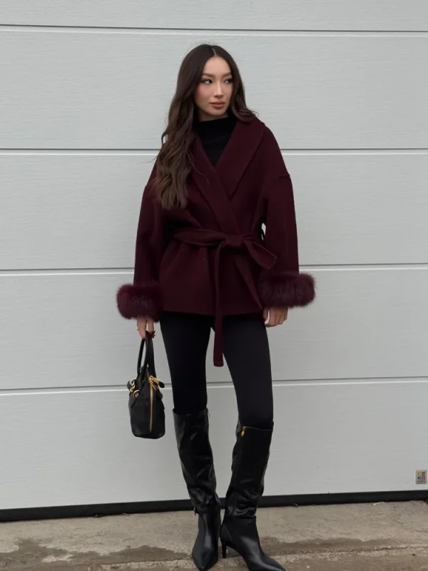 women's wool blend wine red coat