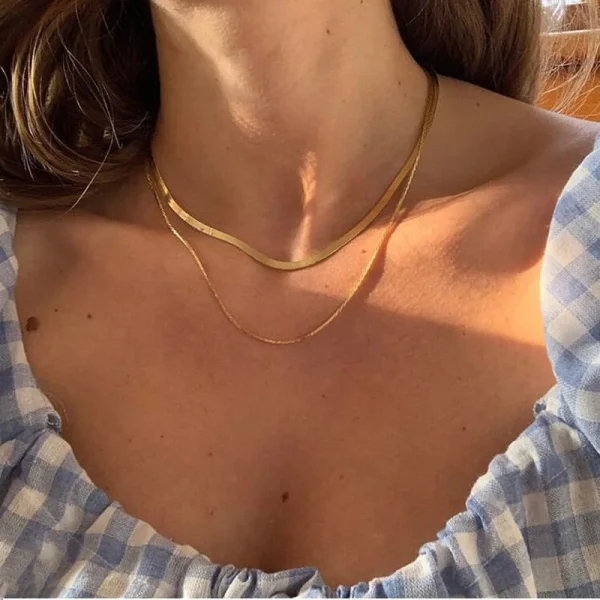 vintage gold/silver color double layer snake chain necklace