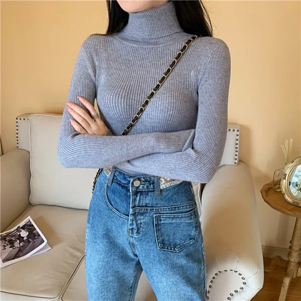 women's foldover turtleneck ribbed knit sweater