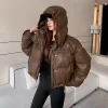 cozy & trendy women's pu skin down cotton jacket