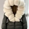 women’s real fox fur hooded parka with 90% white duck down