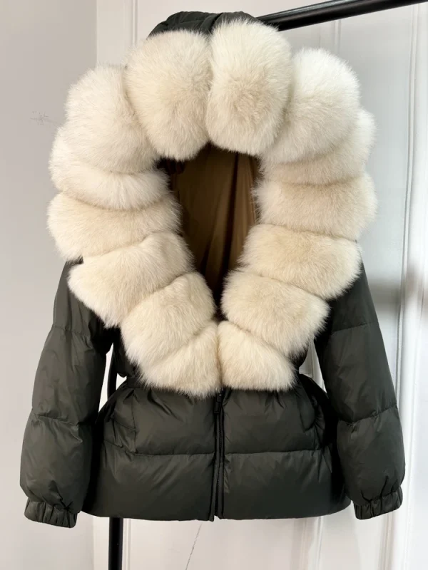 women’s real fox fur hooded parka with 90% white duck down