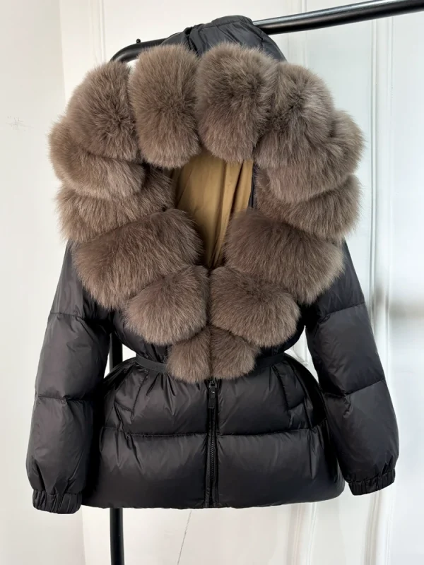 women’s real fox fur hooded parka with 90% white duck down