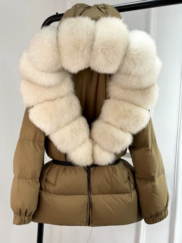 women’s real fox fur hooded parka with 90% white duck down